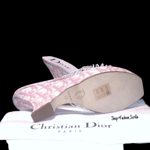 DIOR Vintage John Galliano Pink White Monogram Logo Trotter Platform Sandal Heel - Picture 12 of 14
